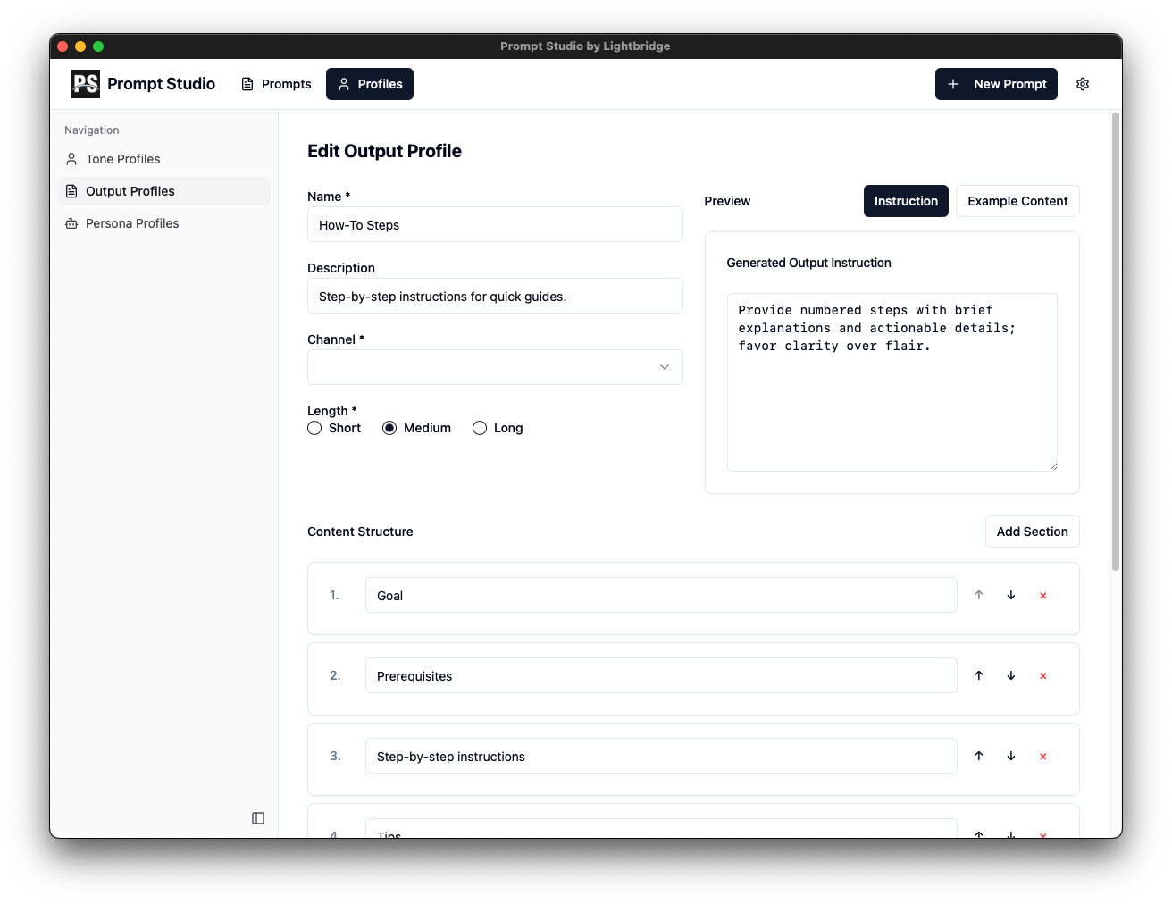 Edit Output Profiles
